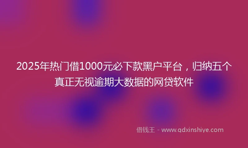 2025年热门借1000元必下款黑户平台,归纳五个真正无视逾期大数据的网贷软件