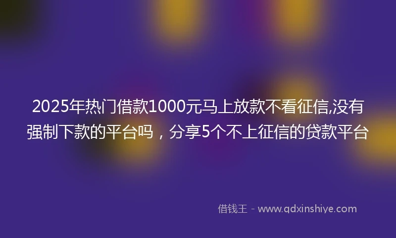 2025年热门借款1000元马上放款不看征信,没有强制下款的平台吗，分享5个不上征信的贷款平台