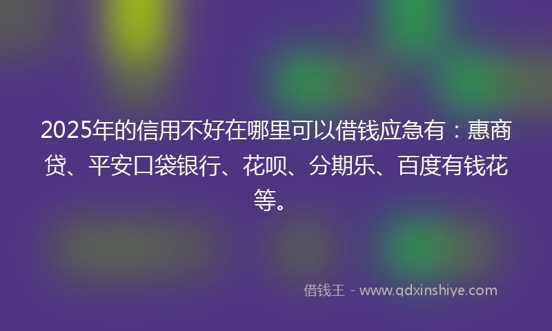 2025年的信用不好在哪里可以借钱应急有：惠商贷、平安口袋银行、花呗、分期乐、百度有钱花等。