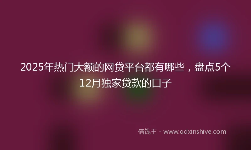 2025年热门大额的网贷平台都有哪些，盘点5个12月独家贷款的口子