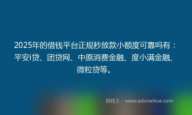 2025年的借钱平台正规秒放款小额度可靠吗有：平安i贷、团贷网、中原消费金融、度小满金融、微粒贷等。