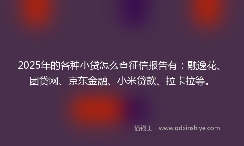 2025年的各种小贷怎么查征信报告有：融逸花、团贷网、京东金融、小米贷款、拉卡拉等。