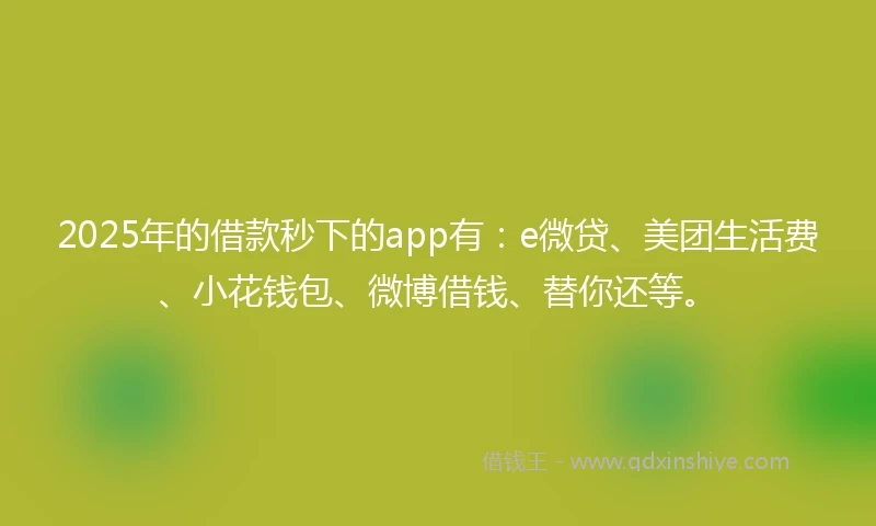 2025年的借款秒下的app有：e微贷、美团生活费、小花钱包、微博借钱、替你还等。