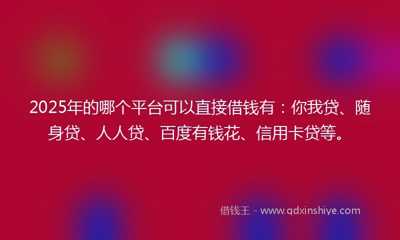 2025年的哪个平台可以直接借钱有：你我贷、随身贷、人人贷、百度有钱花、信用卡贷等。