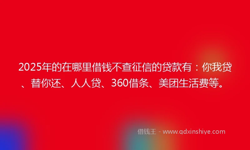 2025年的在哪里借钱不查征信的贷款有：你我贷、替你还、人人贷、360借条、美团生活费等。