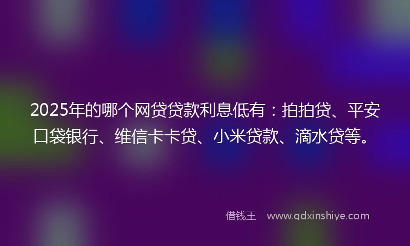 2025年的哪个网贷贷款利息低有：拍拍贷、平安口袋银行、维信卡卡贷、小米贷款、滴水贷等。