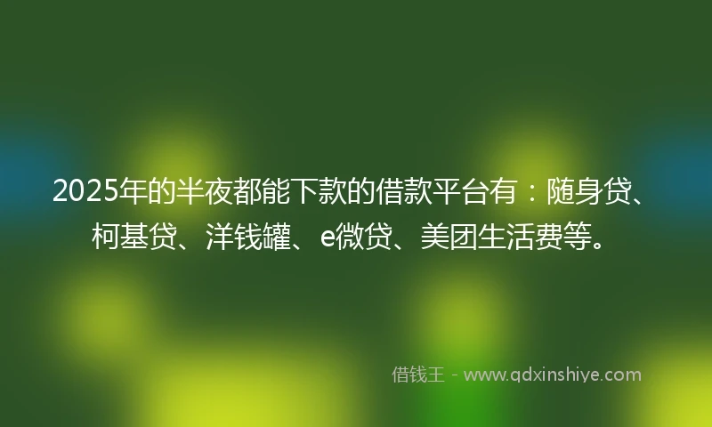 2025年的半夜都能下款的借款平台有：随身贷、柯基贷、洋钱罐、e微贷、美团生活费等。