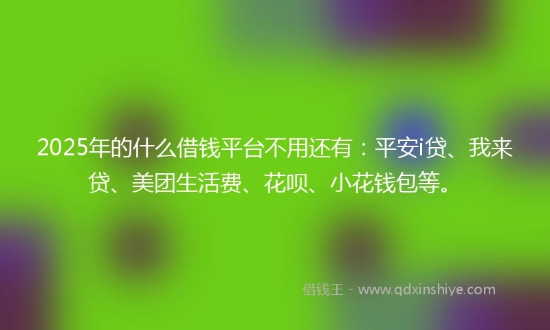 2025年的什么借钱平台不用还有:平安i贷、我来贷、美团生活费、花呗、小花钱包等。
