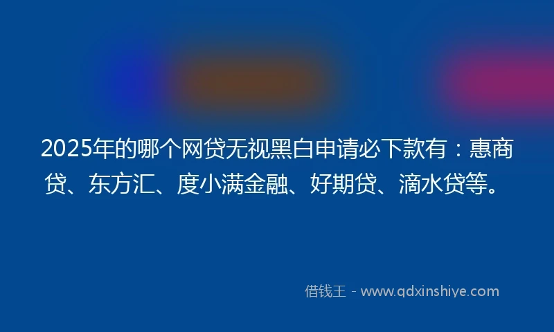 2025年的哪个网贷无视黑白申请必下款有：惠商贷、东方汇、度小满金融、好期贷、滴水贷等。