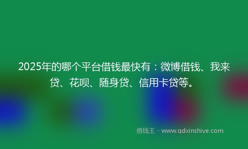 2025年的哪个平台借钱最快有：微博借钱、我来贷、花呗、随身贷、信用卡贷等。