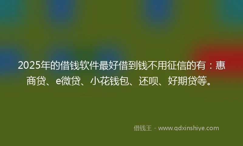 2025年的借钱软件最好借到钱不用征信的有：惠商贷、e微贷、小花钱包、还呗、好期贷等。