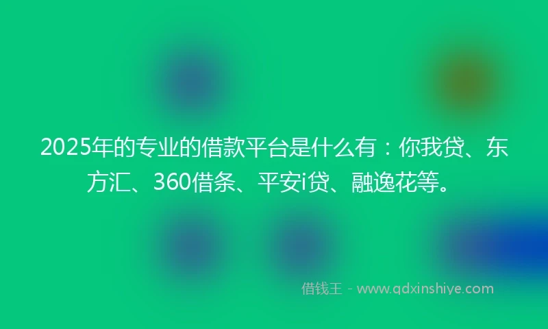 2025年的专业的借款平台是什么有：你我贷、东方汇、360借条、平安i贷、融逸花等。