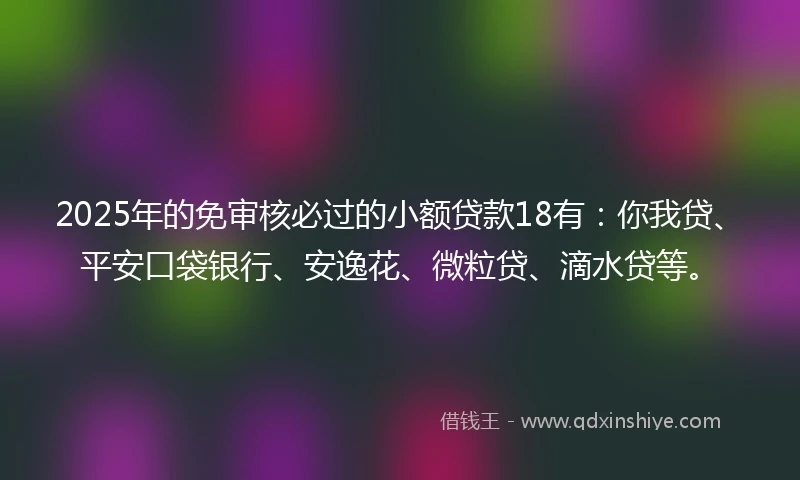 2025年的免审核必过的小额贷款18有：你我贷、平安口袋银行、安逸花、微粒贷、滴水贷等。
