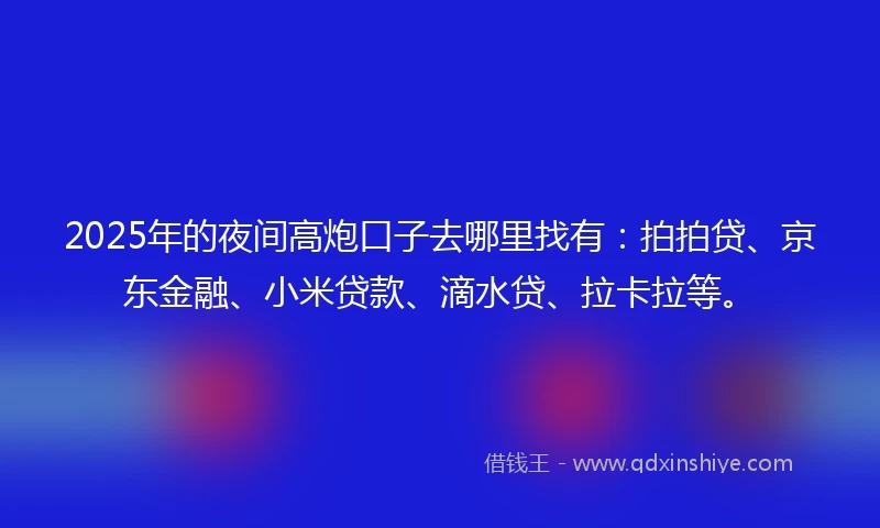 2025年的夜间高炮口子去哪里找有：拍拍贷、京东金融、小米贷款、滴水贷、拉卡拉等。
