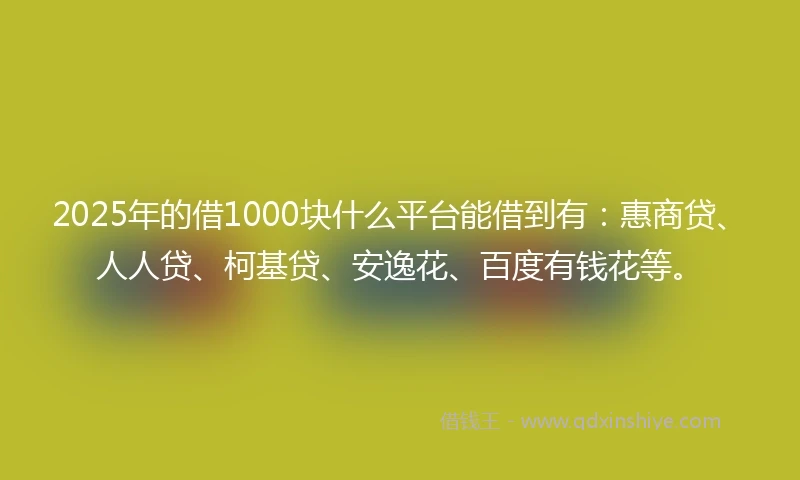 2025年的借1000块什么平台能借到有:惠商贷、人人贷、柯基贷、安逸花、百度有钱花等。
