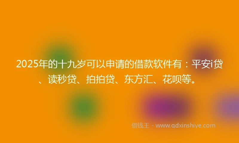 2025年的十九岁可以申请的借款软件有：平安i贷、读秒贷、拍拍贷、东方汇、花呗等。