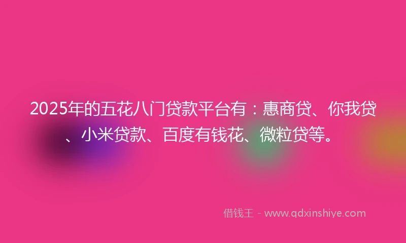 2025年的五花八门贷款平台有：惠商贷、你我贷、小米贷款、百度有钱花、微粒贷等。