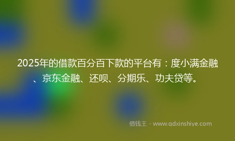 2025年的借款百分百下款的平台有：度小满金融、京东金融、还呗、分期乐、功夫贷等。