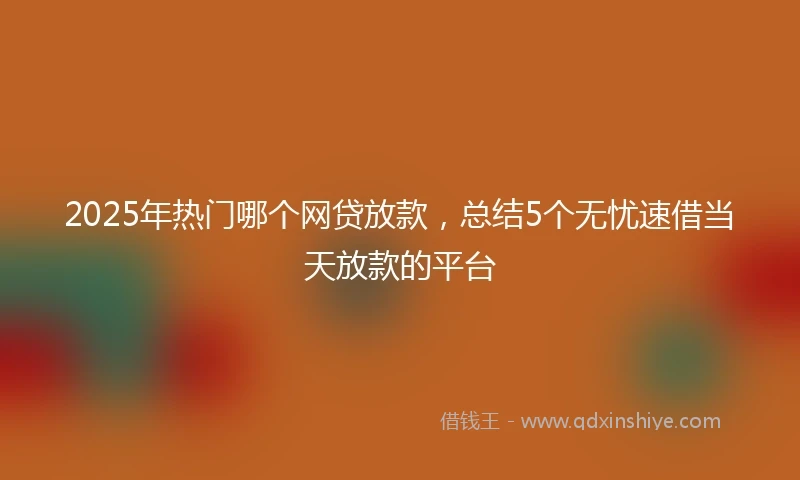 2025年热门哪个网贷放款，总结5个无忧速借当天放款的平台