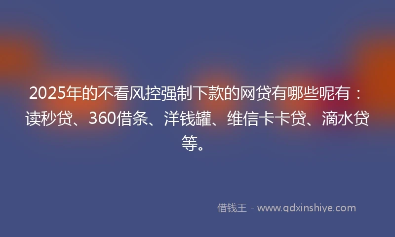 2025年的不看风控强制下款的网贷有哪些呢有:读秒贷、360借条、洋钱罐、维信卡卡贷、滴水贷等。