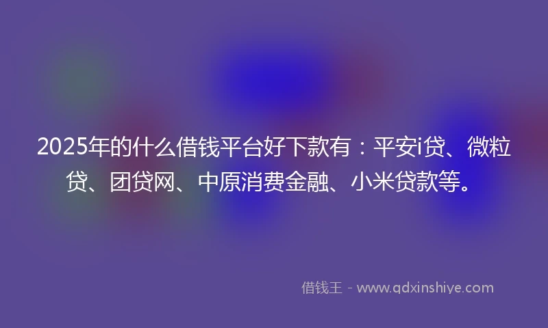 2025年的什么借钱平台好下款有：平安i贷、微粒贷、团贷网、中原消费金融、小米贷款等。