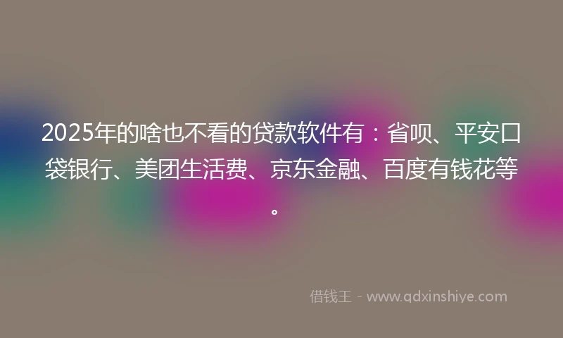 2025年的啥也不看的贷款软件有：省呗、平安口袋银行、美团生活费、京东金融、百度有钱花等。