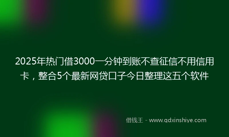 2025年热门借3000一分钟到账不查征信不用信用卡,整合5个最新网贷口子今日整理这五个软件
