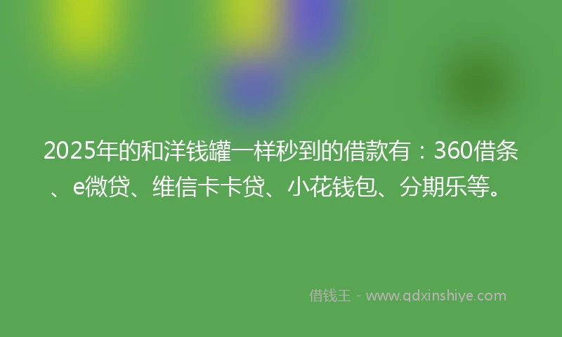 2025年的和洋钱罐一样秒到的借款有:360借条、e微贷、维信卡卡贷、小花钱包、分期乐等。