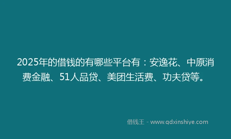 2025年的借钱的有哪些平台有：安逸花、中原消费金融、51人品贷、美团生活费、功夫贷等。