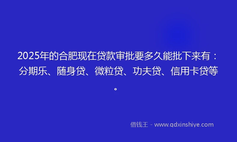2025年的合肥现在贷款审批要多久能批下来有：分期乐、随身贷、微粒贷、功夫贷、信用卡贷等。