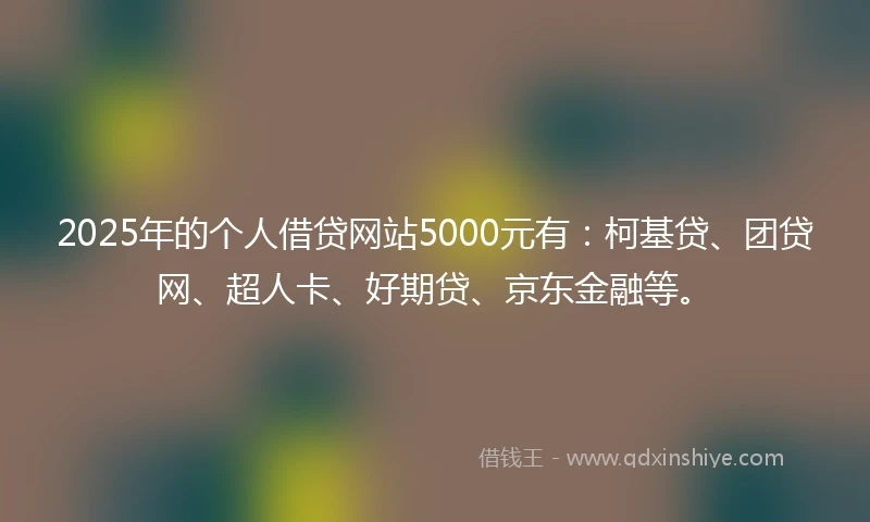 2025年的个人借贷网站5000元有：柯基贷、团贷网、超人卡、好期贷、京东金融等。