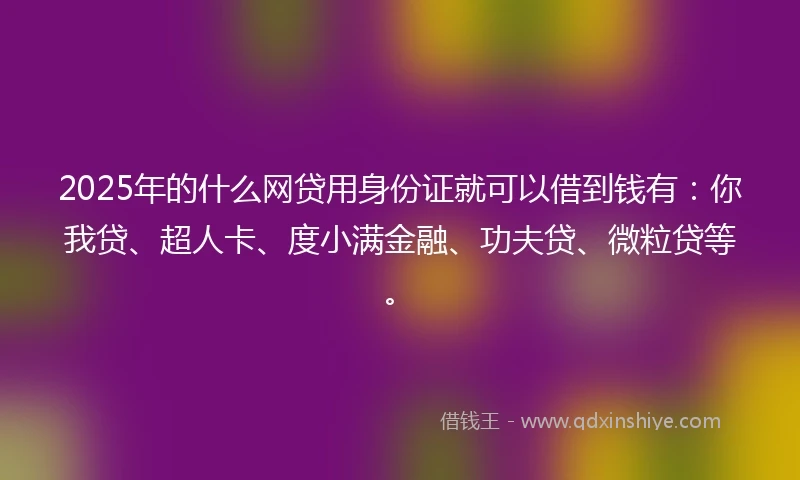 2025年的什么网贷用身份证就可以借到钱有：你我贷、超人卡、度小满金融、功夫贷、微粒贷等。