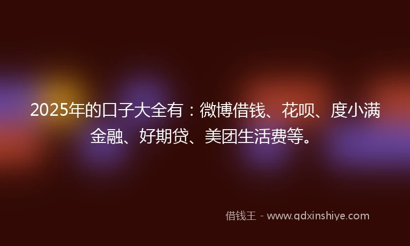 2025年的口子大全有：微博借钱、花呗、度小满金融、好期贷、美团生活费等。