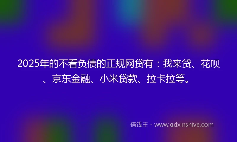 2025年的不看负债的正规网贷有：我来贷、花呗、京东金融、小米贷款、拉卡拉等。