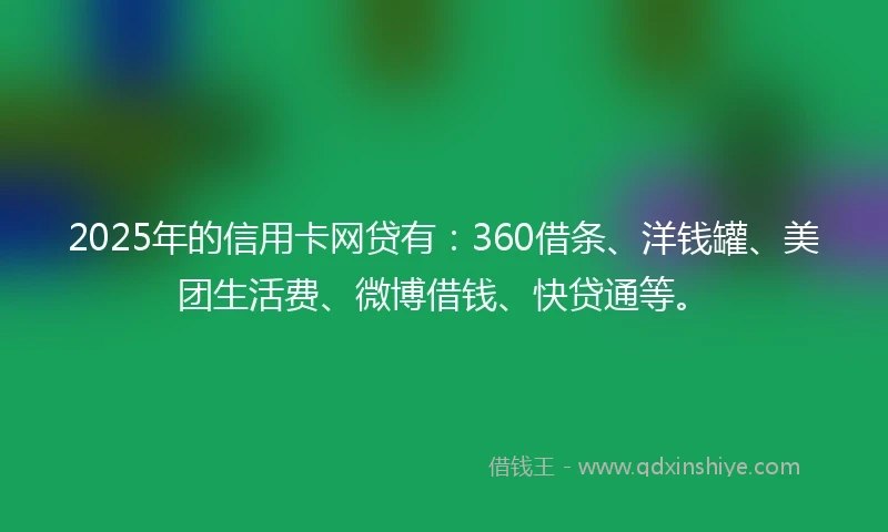2025年的信用卡网贷有:360借条、洋钱罐、美团生活费、微博借钱、快贷通等。