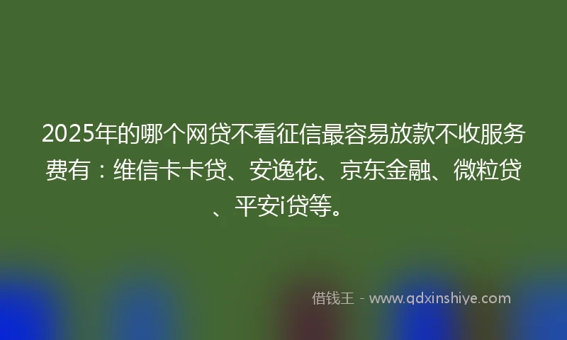 2025年的哪个网贷不看征信最容易放款不收服务费有：维信卡卡贷、安逸花、京东金融、微粒贷、平安i贷等。
