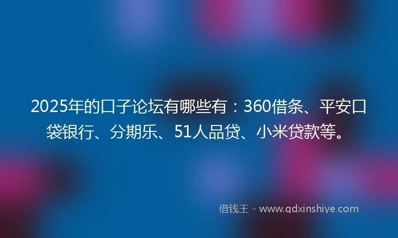 2025年的口子论坛有哪些有：360借条、平安口袋银行、分期乐、51人品贷、小米贷款等。