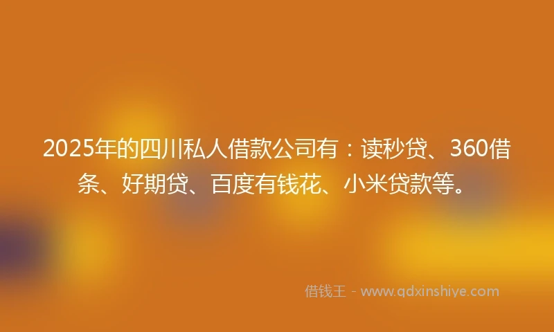 2025年的四川私人借款公司有：读秒贷、360借条、好期贷、百度有钱花、小米贷款等。