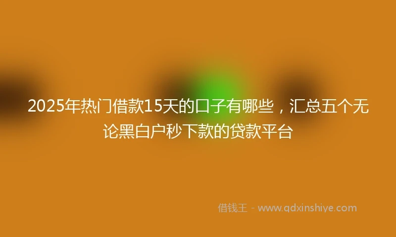 2025年热门借款15天的口子有哪些，汇总五个无论黑白户秒下款的贷款平台