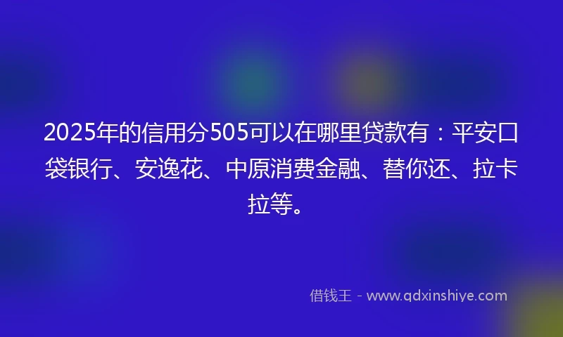 2025年的信用分505可以在哪里贷款有：平安口袋银行、安逸花、中原消费金融、替你还、拉卡拉等。