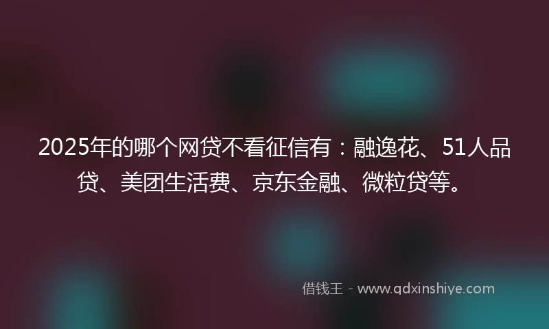 2025年的哪个网贷不看征信有:融逸花、51人品贷、美团生活费、京东金融、微粒贷等。
