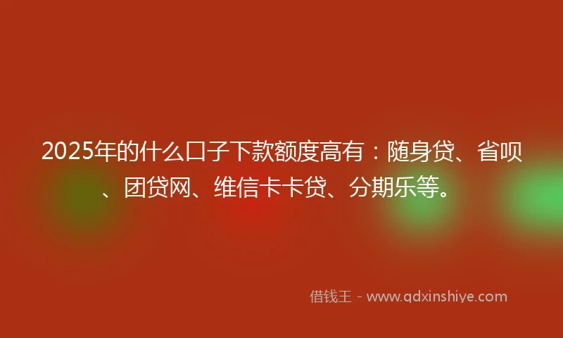 2025年的什么口子下款额度高有:随身贷、省呗、团贷网、维信卡卡贷、分期乐等。