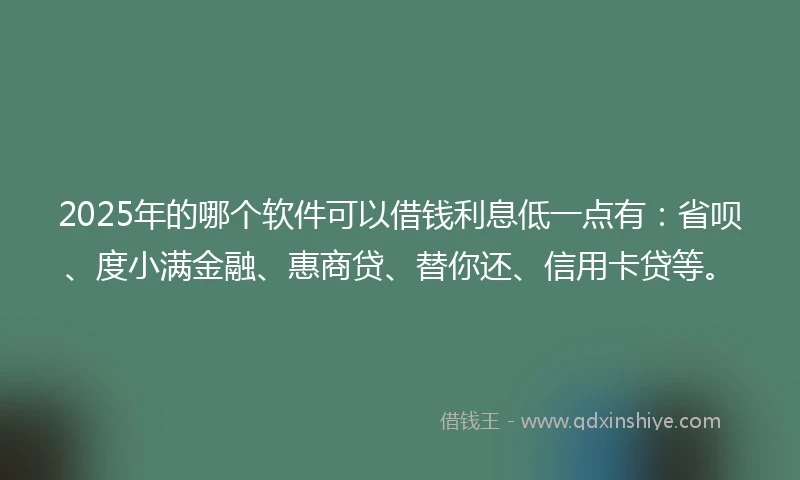 2025年的哪个软件可以借钱利息低一点有：省呗、度小满金融、惠商贷、替你还、信用卡贷等。