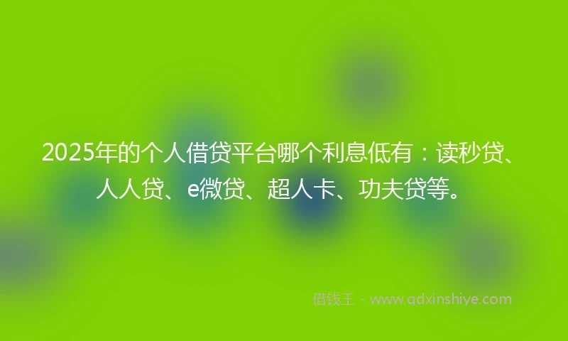 2025年的个人借贷平台哪个利息低有：读秒贷、人人贷、e微贷、超人卡、功夫贷等。