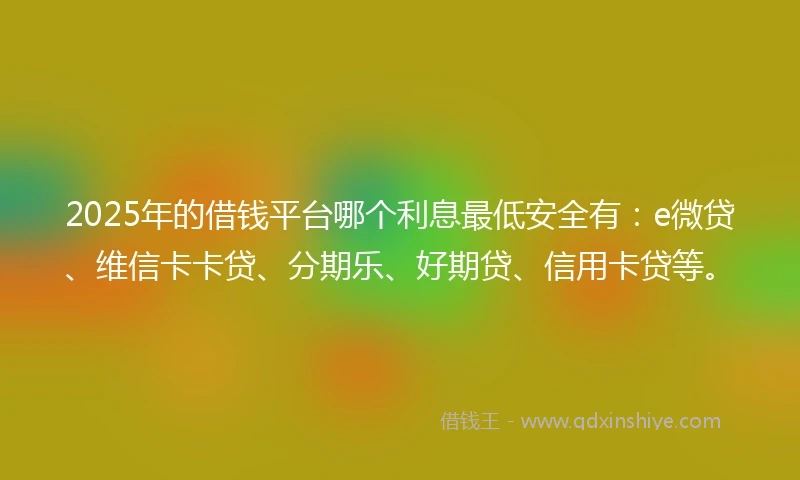 2025年的借钱平台哪个利息最低安全有：e微贷、维信卡卡贷、分期乐、好期贷、信用卡贷等。