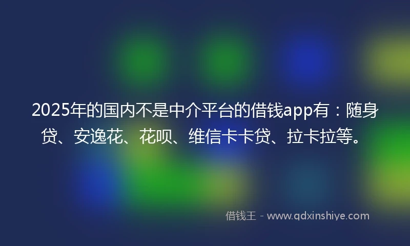 2025年的国内不是中介平台的借钱app有：随身贷、安逸花、花呗、维信卡卡贷、拉卡拉等。