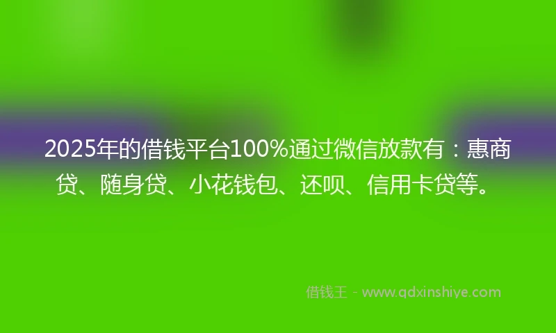 2025年的借钱平台100%通过微信放款有：惠商贷、随身贷、小花钱包、还呗、信用卡贷等。