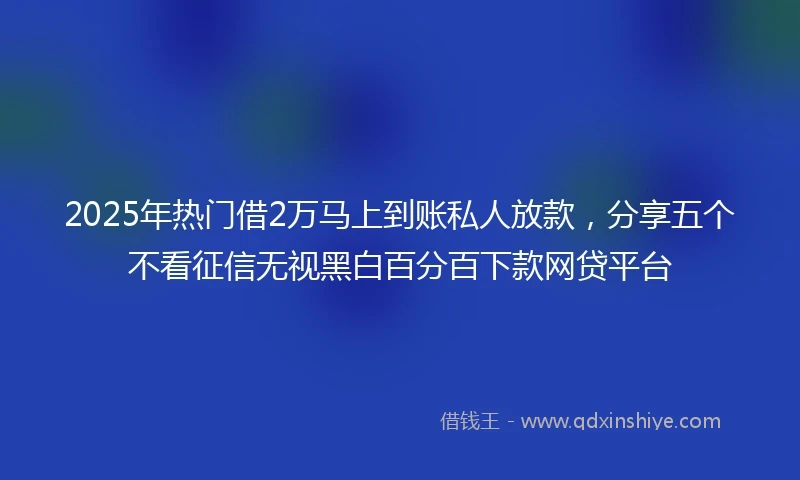 2025年热门借2万马上到账私人放款，分享五个不看征信无视黑白百分百下款网贷平台