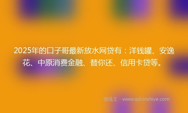 2025年的口子哥最新放水网贷有：洋钱罐、安逸花、中原消费金融、替你还、信用卡贷等。