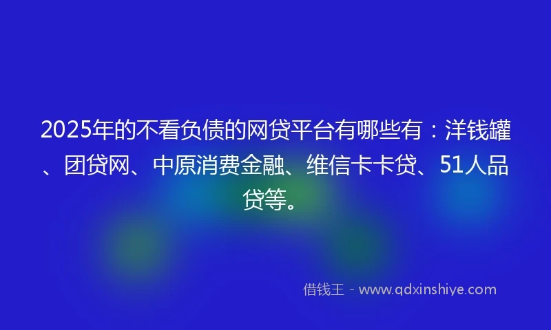 2025年的不看负债的网贷平台有哪些有：洋钱罐、团贷网、中原消费金融、维信卡卡贷、51人品贷等。